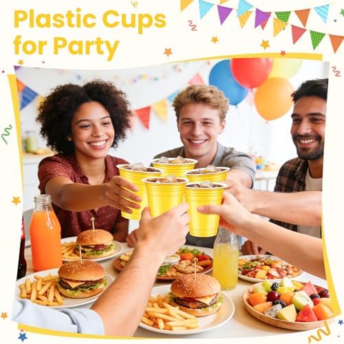 50 Pcs Yellow Plastic Cups, 12 oz Disposable Cups for Party