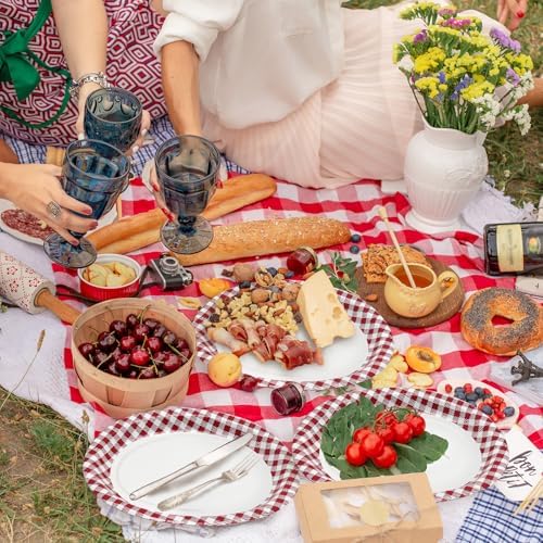40Pcs Red Gingham Oval Paper Plates 10" x 12",Large Disposable Heavy Duty Paper Plates Red and White Plaid Party Platter for BBQ Picnic Birthday Wedding Baby Shower