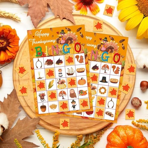 JUESMOS Thanksgiving Bingo Games for Kids Adults 24 Players Turkey Fall Thanksgiving Bingo Cards Thanksgiving Party Games Supplies Favors for Family School Classroom Game Activities 5 x 7 Inches