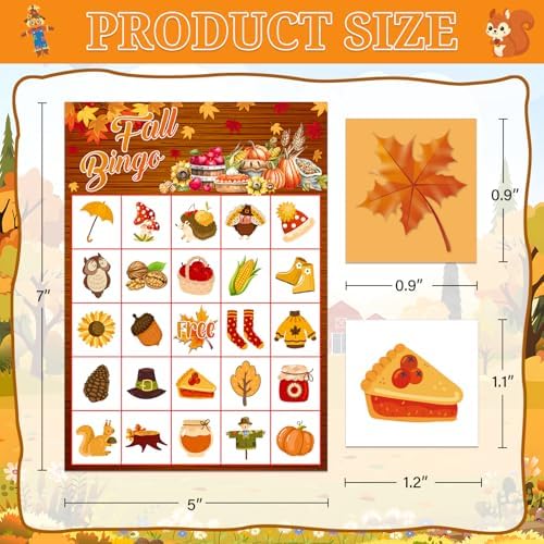 Fall Bingo Game Cards - 24 Players Fall Festival Party Games Autumn Bingo Cards Thanksgiving Party Supplies for School Classroom Family Activities