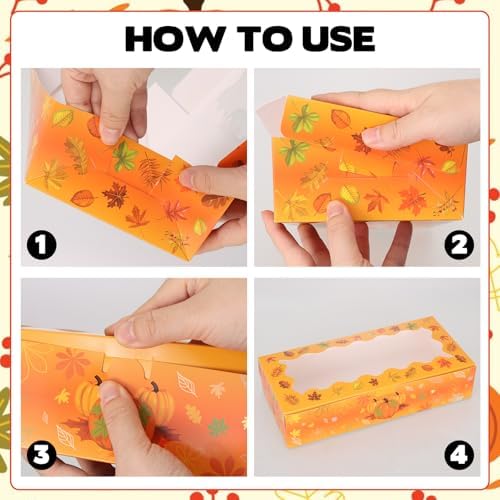 CIEOVO 24 Pcs Fall Cookie Boxes with Window, Autumn Maple Leaf Cookie Gift Cardboard Paper Treat Boxes for Fall Harvest, Wedding Thanksgiving Party Supplies