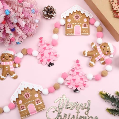 Jansun 8.2 Ft Pink Christmas 3D Felt Garland