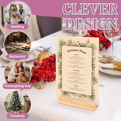 30Pcs 3.9x1.4 Inches Wood Table Number Stands, Wooden Place Card Holders, Acrylic Sign Holders for Wedding, Ceremony, Birthday, Party, Home Decoration, Events (3mm Slots)