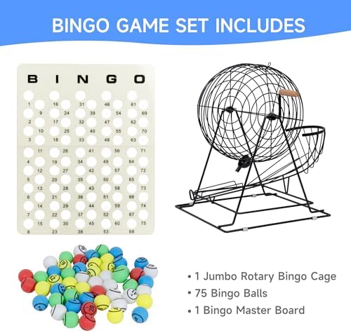 GSE Professional Bingo Game Set for Adults Large Groups, (Black Cage)