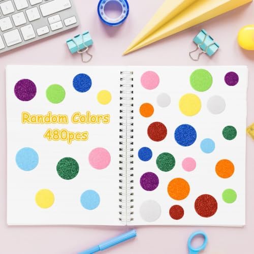 BLMHTWO 480 PCS Round Foam Stickers for Crafts, Glitter Circle Stickers