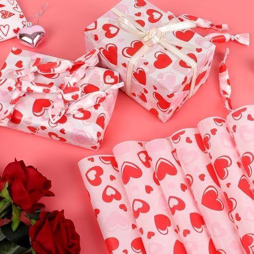 LOAVER 150 Pcs Valentine's Day Wax Paper Sheets for Food,Heart Greaseproof Waterproof Waxed Wrapping Tissue for Deli Baking Picnic Sandwich Cookies Oilproof Basket Liners (9.84 x 9.84 Inch)