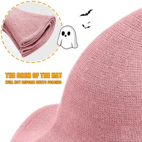 Leuceiy Witch Hat for Women, Wide Brim Foldable Wool Kintted Wizard Hats