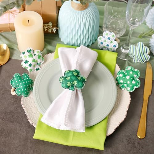 St.Patrick's Day Napkin Rings Set of 12, Shamrock Cloth Napkin Rings Holder