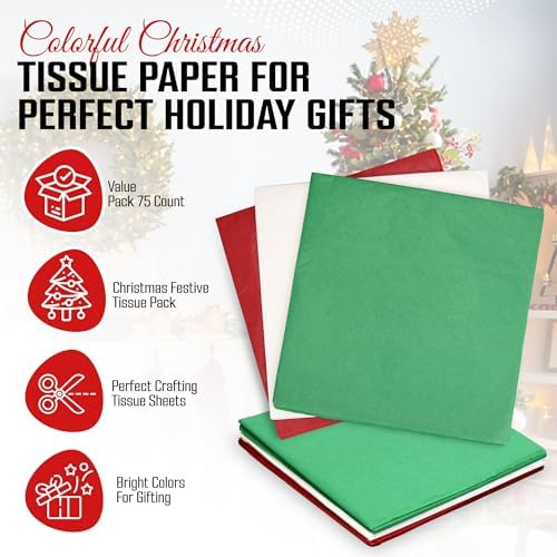 Iconikal 75 Sheets Christmas Tissue Paper Assortment 20 x 20 ES 25 of Each: