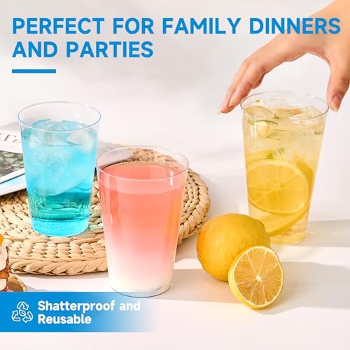 RACETOP 16 oz 200 Pack Disposable Plastic Cups, Disposable Clear Plastic Cups for Parties, Weddings, Gatherings, and Festival Events
