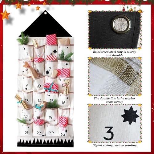 Fabric Christmas Advent Calendar with Pockets,Christmas Advent Calendar,Reusable Natural 24 Days Countdown Advent Calendar Hanging Storage Bag for Xmas Holiday Home Wall Decoration.