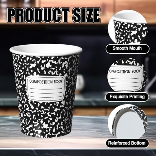 Funtery 100 Pieces Back to School Paper Cups 9 oz Composition Book Cups