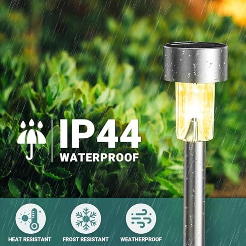 GIGALUMI Solar Garden Lights Outdoor, 12 Pack 6-Color, IP65 Waterproof Decorative Pathway Lights, Stainless Steel LED Landscape Lighting for Yard, Lawn, Walkway