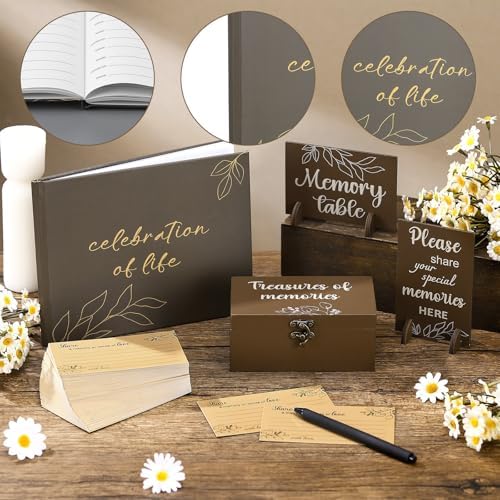 Celebration of Life Guest Book Funeral Memory Cards, White Leaf
