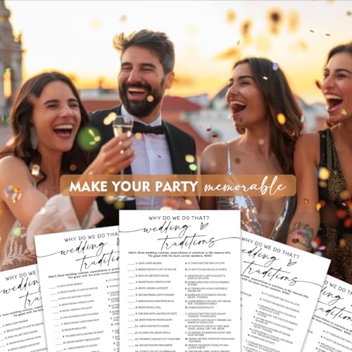Bridal Shower Game Cards, Why Do We Do That Fun Icebreaker for Engagement Party Guests, 25 Cards with Answer Key, Minimalist White Wedding Shower Party Supplies - A08-3