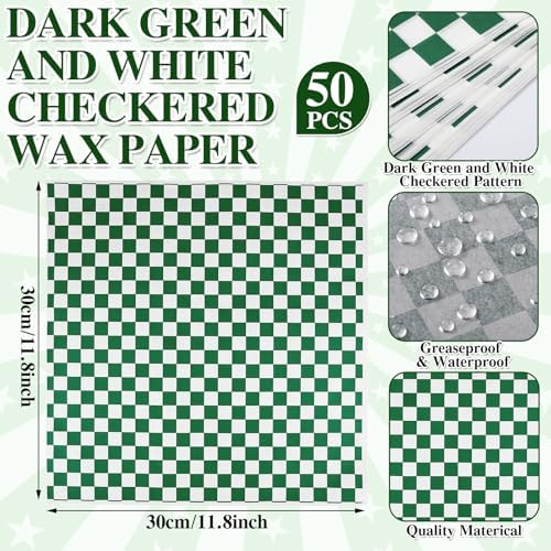 Geosar 100 Pcs Gingham Paper Food Tray with Wax Paper,Dark Green White