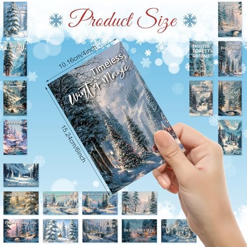Nuanchu 80 Pcs Winter Snowy Forest Holiday Cards Bulk 4 x 6 Inch Christmas Pine Tree Postcards Xmas Snowy Mountain Greeting Card for Winter Holiday Birthday Party, 20 Designs