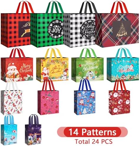 Heetobcos 24 Pack Christmas Gift Bags Assorted Sizes with Handle