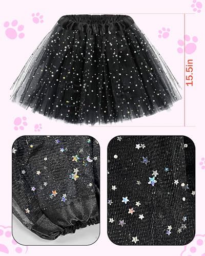 Dolkoic Black Cat Costume Set Cat Ears Headband Sequined Tutu for Women Book Week Halloween Cosplay