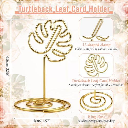 AceOrbit 24 Pcs Monstera Leaf Place Card Holders Gold Metal Number Stand