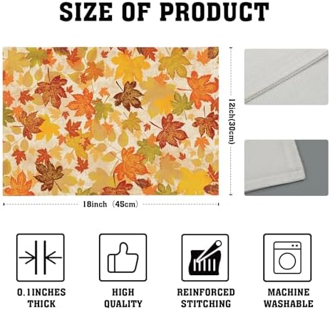 Fall Placemats Set of 6 18x12 Inch Autumn Maple Leaves Linen Place Mats Heat-Resistant Washable Wipeable Orange Season Holiday Table Mat for Party Kitchen Dining Room Dinner Table Decor