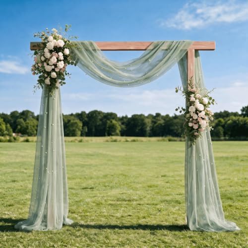Artoid Mode 6-Pack Pearl Sage Green Gauze Table Runner 10FT Home Decor