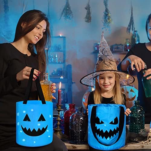 Sadnyy 3 Pcs Halloween Trick or Treat Bag Light Up,Blue