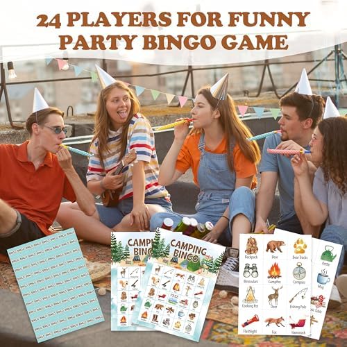Camping Bingo Game, Nature Bingo Cards Set, Hike Field Trip Outdoor Activities Supplies for Adults, Family Friends Activities Favors Decorations for 24 Player, 01