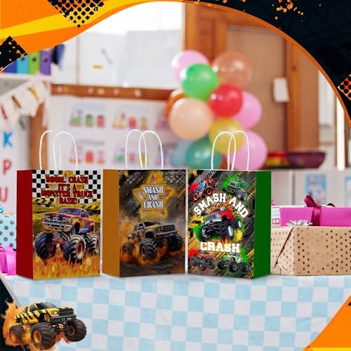 Kolldenn 48 Pcs Monster Truck Goodie Bags with Handles Truck Party Bags