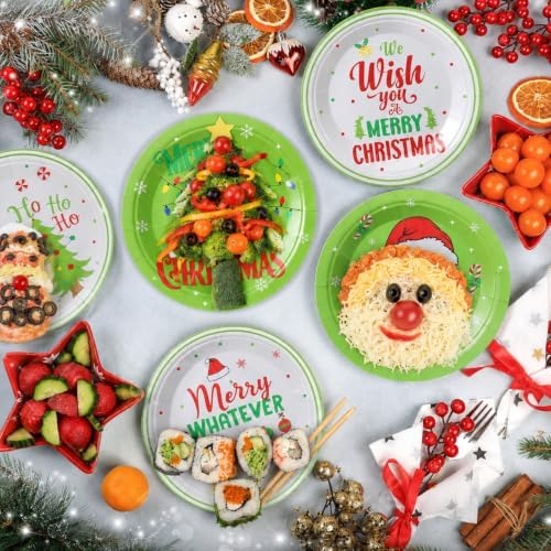 Fourluoo 96 Pcs 7 Inch Lime Green Christmas Paper Plates