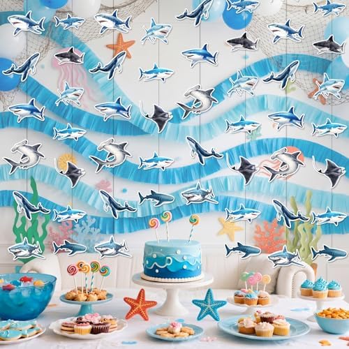 Xinnun 8 Pcs Shark Party Decorations Shark Hanging Banners Garland