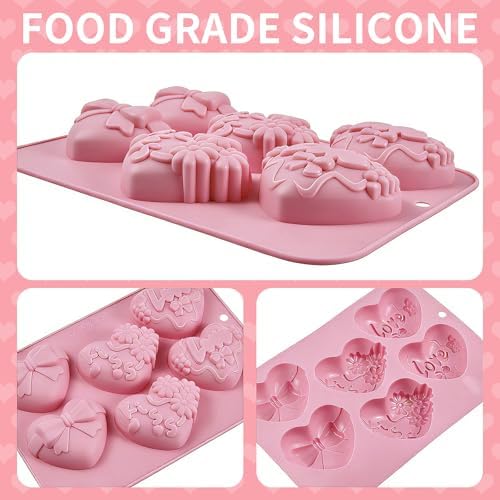 Heart Mold Silicone Soap Molds, 2 Pack Valentine's Day Muffin Brownie Pan for Baking, Jello Candy Mould for Hot Chocolate Bombs Ice Cube Candle Resin