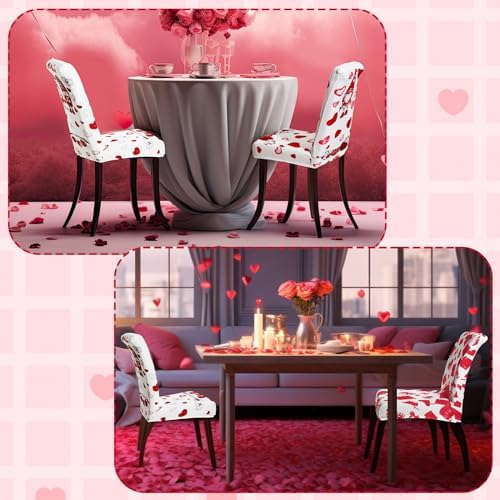Hosuly 6 Pcs Valentine's Day Chair Covers Valentine's Day Print Red Pink Heart Gnome Truck Removable Seat Covers for Home Restaurant Decor or Hotel Restaurant Party Banquet