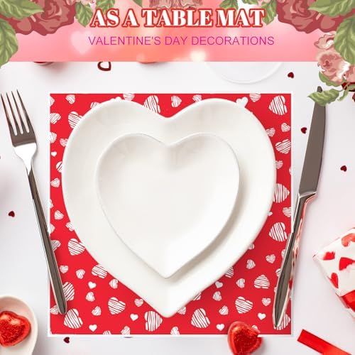 Ireer 300 Pcs Red Heart Wax Paper Sheets Parchment for Food Deli Paper 12x12 Inch Waterproof 6 Style Heart Valentine Mom Teacher Gift Wrapping Picnic Basket Liners Greaseproof Wrapping Wedding Party