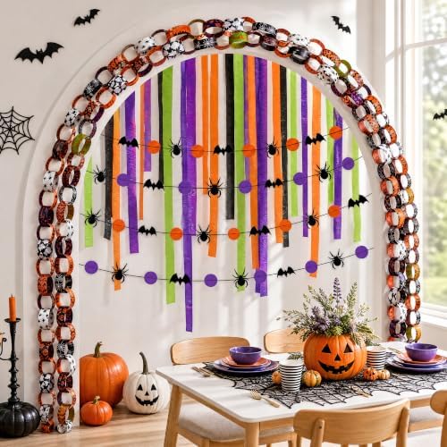 700 Sheets Halloween Paper Chain Strips and 52ft Spider Bat Garlands Set