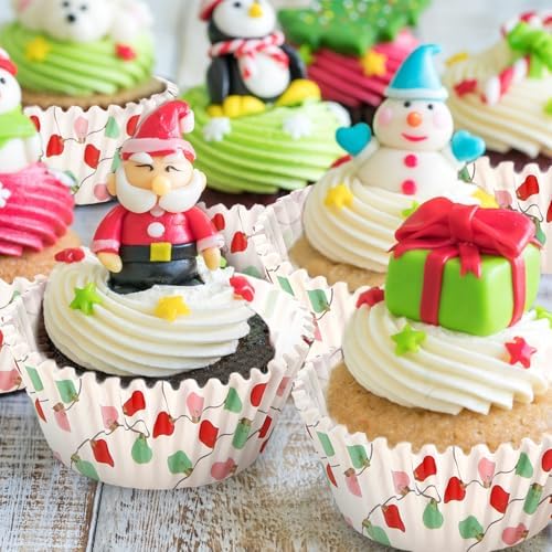 Whaline 300Pcs Christmas Bulb Paper Baking Cups Colorful Xmas Bulbs Cupcake Muffin Liners 2 x 1.2 Inch Winter Holiday Cake Candy Cup Paper Wrappers for Xmas Wedding Birthday Baby Shower Party