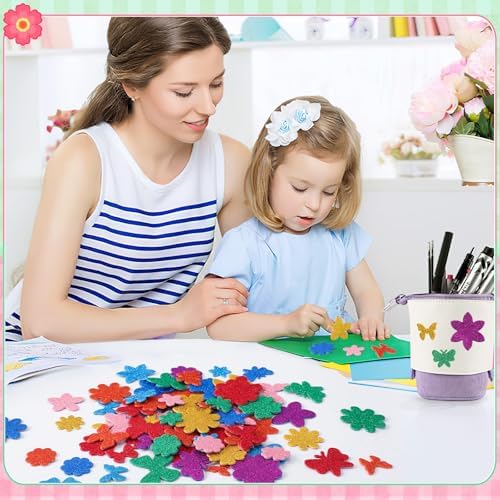 JULBEAR 300Pcs Spring Flower Butterfly Foam Stickers for DIY Crafts