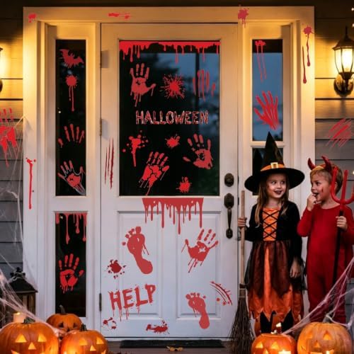 Halloween Bloody Handprint Footprint Wall & Window Stickers, Horror Decor