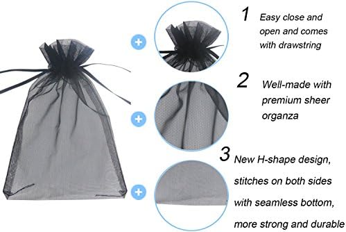 Wudygirl 100 PCS 5"x7" Organza Bags Black Gift Bags with Drawstring