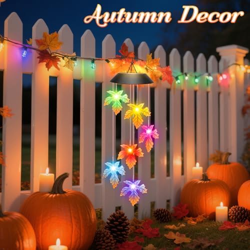 Winzwon Fall Decor Thanksgiving Decorations Solar Lights Wind Chimes