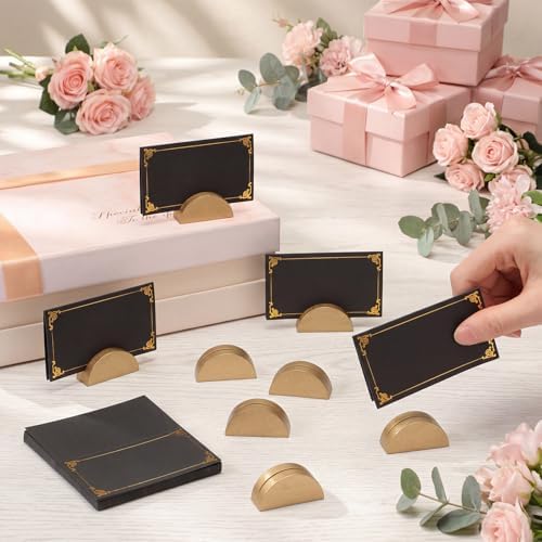 Colingmill 24 Pcs Wooden Table Number Stands with Tented Cards,Gold, Black