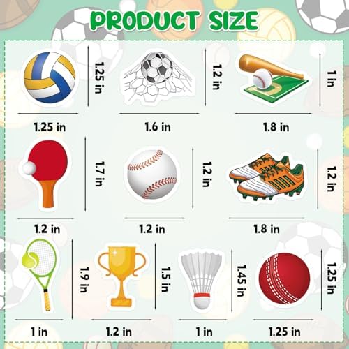 300Pcs Sports Foam Stickers, Self-Adhesive Sport Balls Stickers Basketball Football Baseball Soccer Decals Sticker Decorations for Home Office School Classroom DIY Art Craft Party Supplies