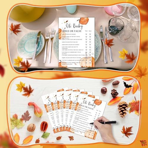 Fall Baby Shower Games, 25 Pcs Baby True or False Cards for Guests, Little Pumpkin Gender Reveal Decorations for Party Favors - A05