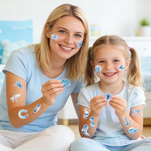 H1vojoxo Coastal Cowgirl Sticker Rolls - 1000PCS Summer Decorative Aesthetic Blue Ocean Beach Sea Animal Stickers for Girls 16 Styles Sea Turtles Conchs Vinyl Decals for Scrapbook Craft Water Bottle