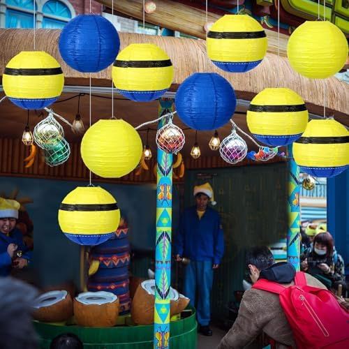 Baquler 12 Pcs Halloween Hanging Lanterns Decorations, Yellow, Blue