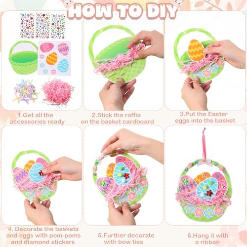 Funrous 48 Sets Crafts Kit Paper Crafts DIY Make Your Own Hanging Ornaments with Pompoms Diamond Stickers for Holiday Classroom Activities Party Favors, Easter Basket