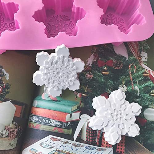 Snowflake Silicone Molds, 2 Pack Cake Pans Cookie Trays Handmade Soap Making Molds Also for Chocolate Mold Pudding Jelly Muffin Ice Cube Tray for Christmas Holiday Party Cake Decor(Pink/Blue)…