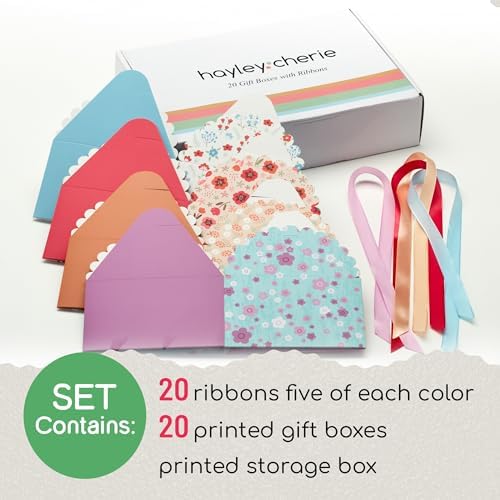 Large Floral Gift Boxes with Lids & Ribbons (20 Set) Decorative Treat Boxes
