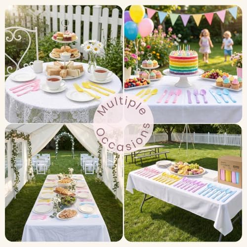 300Pcs Pastel Plastic Silverware Set, Full Size Disposable for Dinner