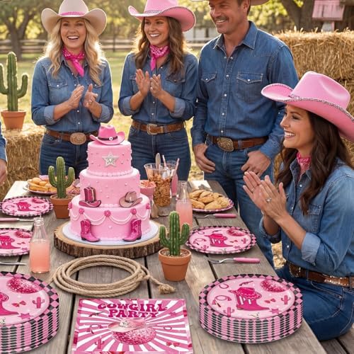 40PCS Cowgirl Party Decorations Disco Cowgirl Birthday Plates and Napkins Pink Party Supplies Disposable Table Decor Set for Women Girl Western Cowgirl Baby Shower Bachelorette Party Supplies
